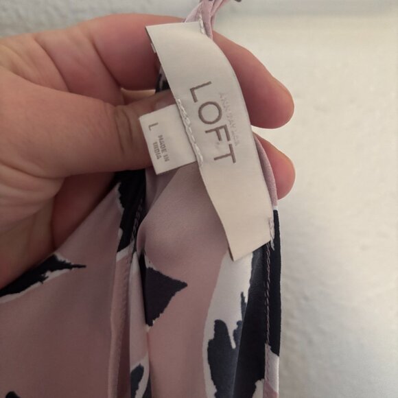 Size L LOFT Pink Feather Leaf cinch tie waist dress - Picture 4 of 6
